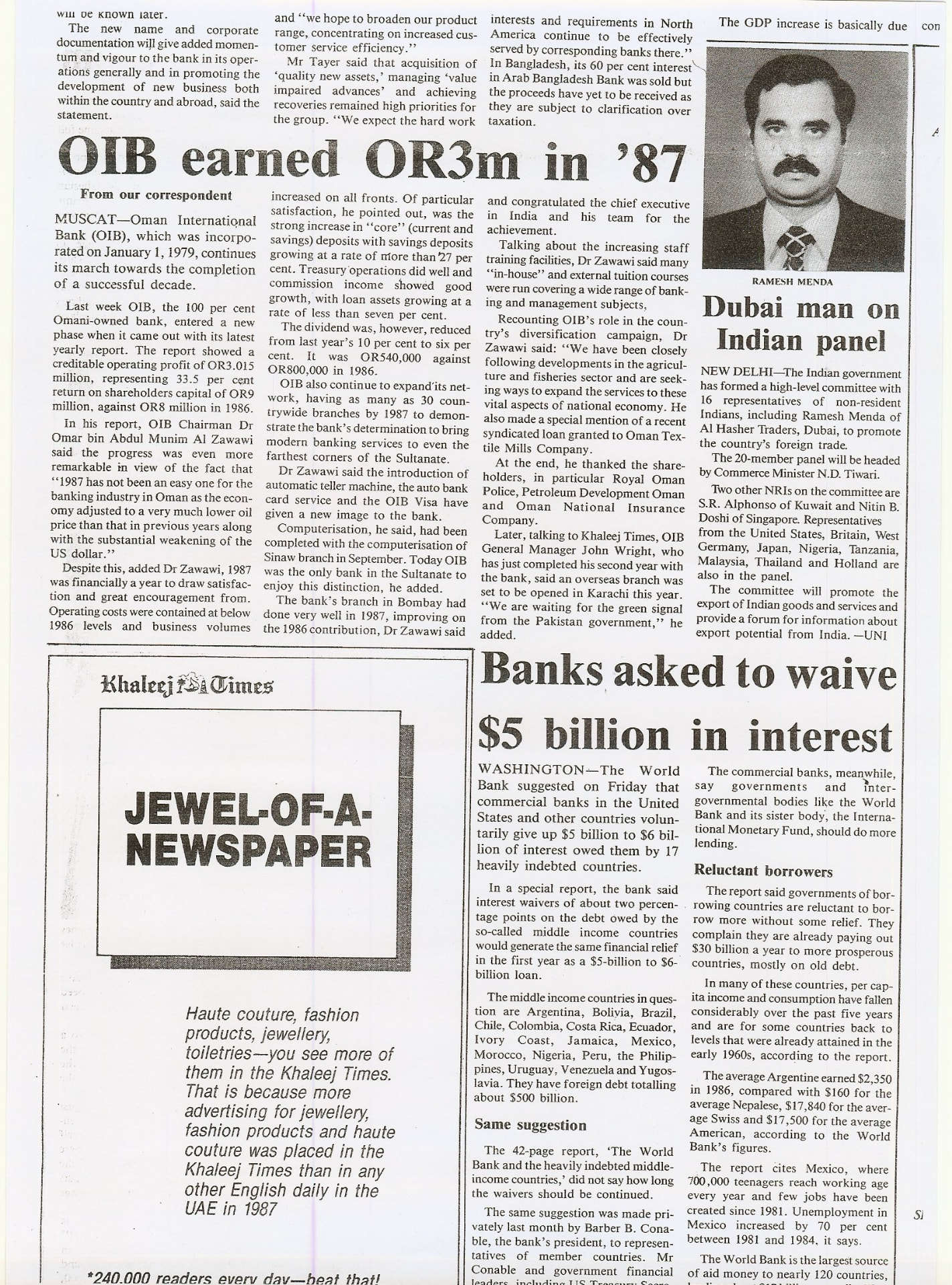 Khaleej Times — Dubai man on Indian panel, with a portrait of Ramesh Menda
